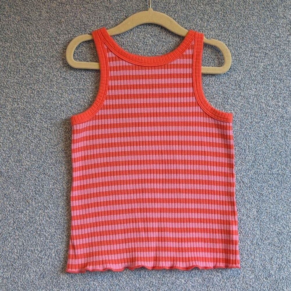 Cat & Jack Girls Size 5T Pink Orange Stripe Ribbed Lettuce Hem Tank Top